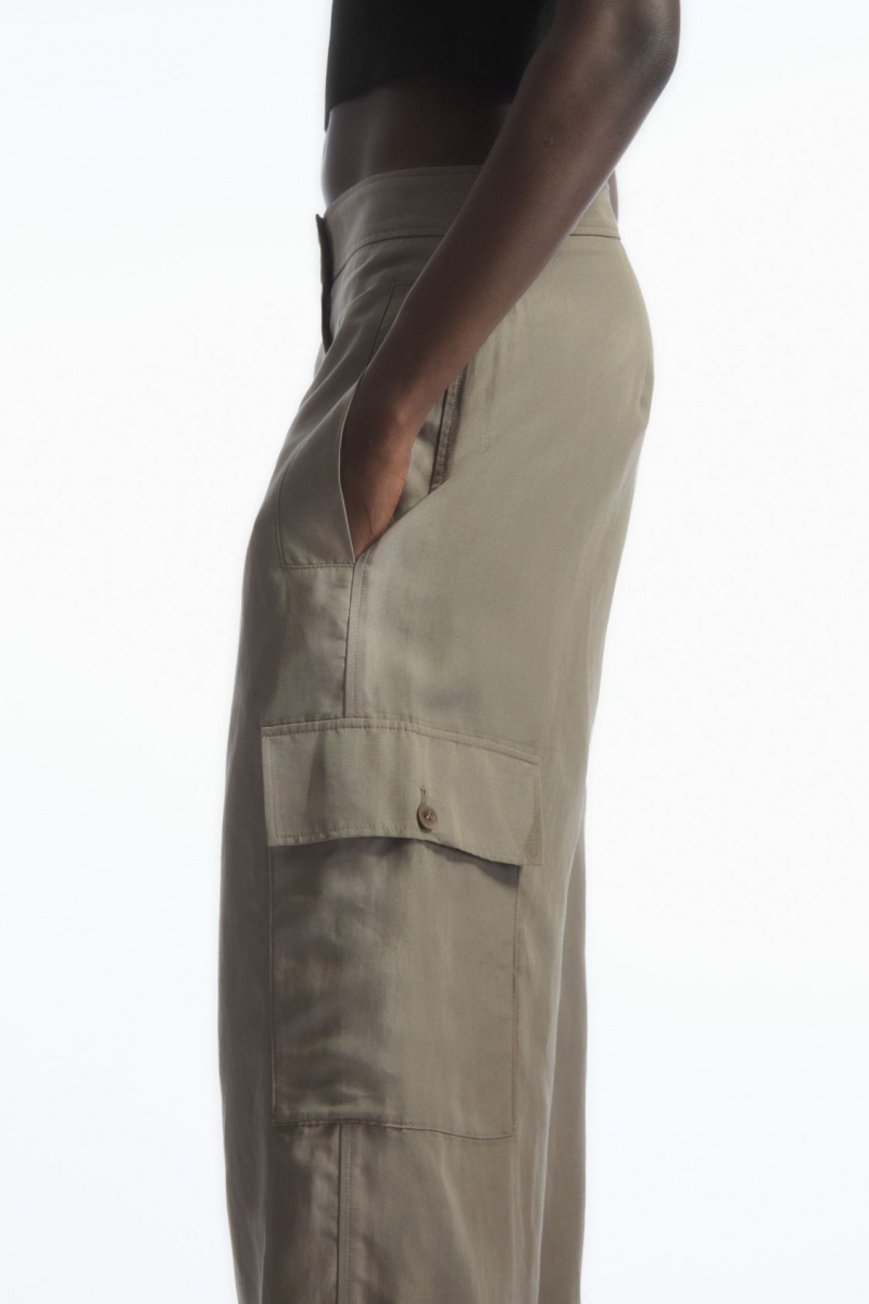Women's COS Wide-Leg Linen-Blend Cargo Pants Grey NZ-68SIGBOAU