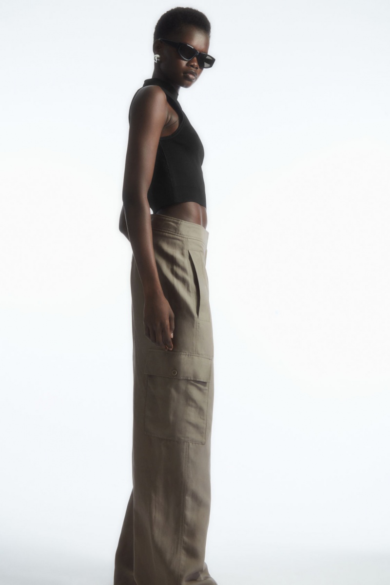Women's COS Wide-Leg Linen-Blend Cargo Pants Grey NZ-68SIGBOAU