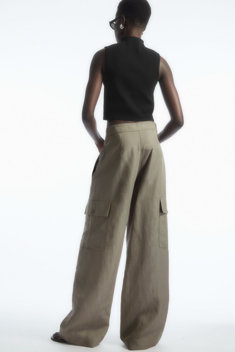 Women's COS Wide-Leg Linen-Blend Cargo Pants Grey NZ-68SIGBOAU