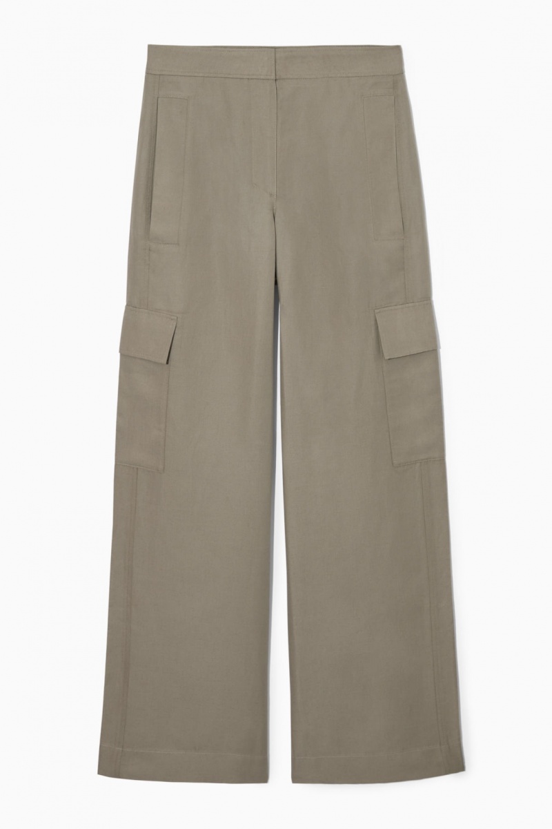 Women's COS Wide-Leg Linen-Blend Cargo Pants Grey NZ-68SIGBOAU