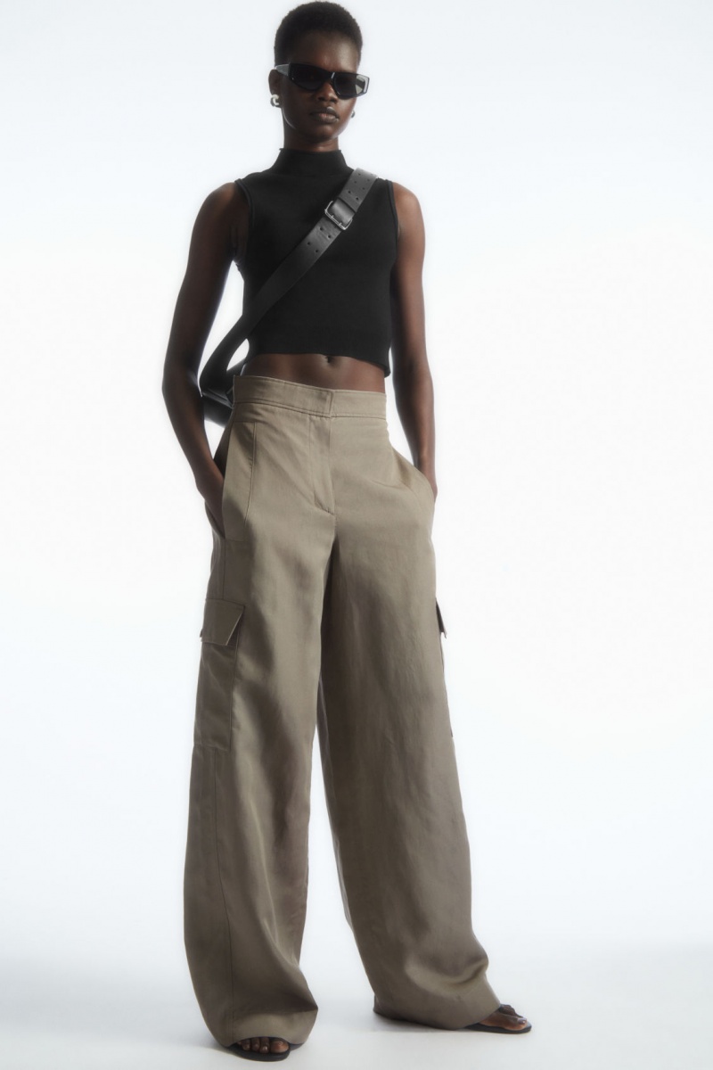 Women\'s COS Wide-Leg Linen-Blend Cargo Pants Grey NZ-68SIGBOAU