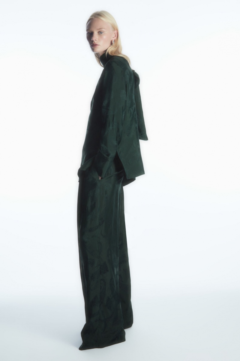 Women's COS Wide-Leg Paisley-Jacquard Pants Dark Green NZ-95QKGLRVC