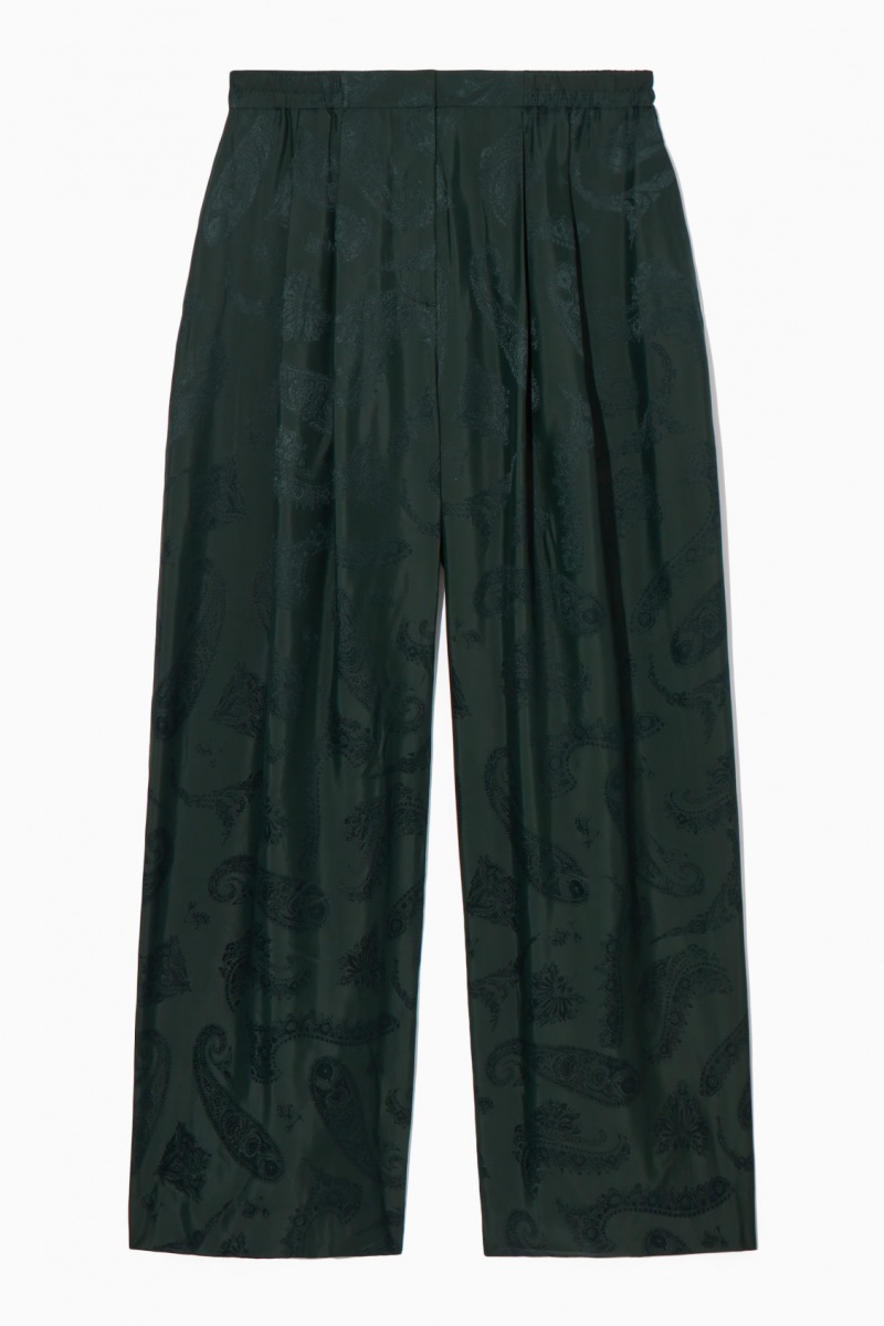 Women's COS Wide-Leg Paisley-Jacquard Pants Dark Green NZ-95QKGLRVC