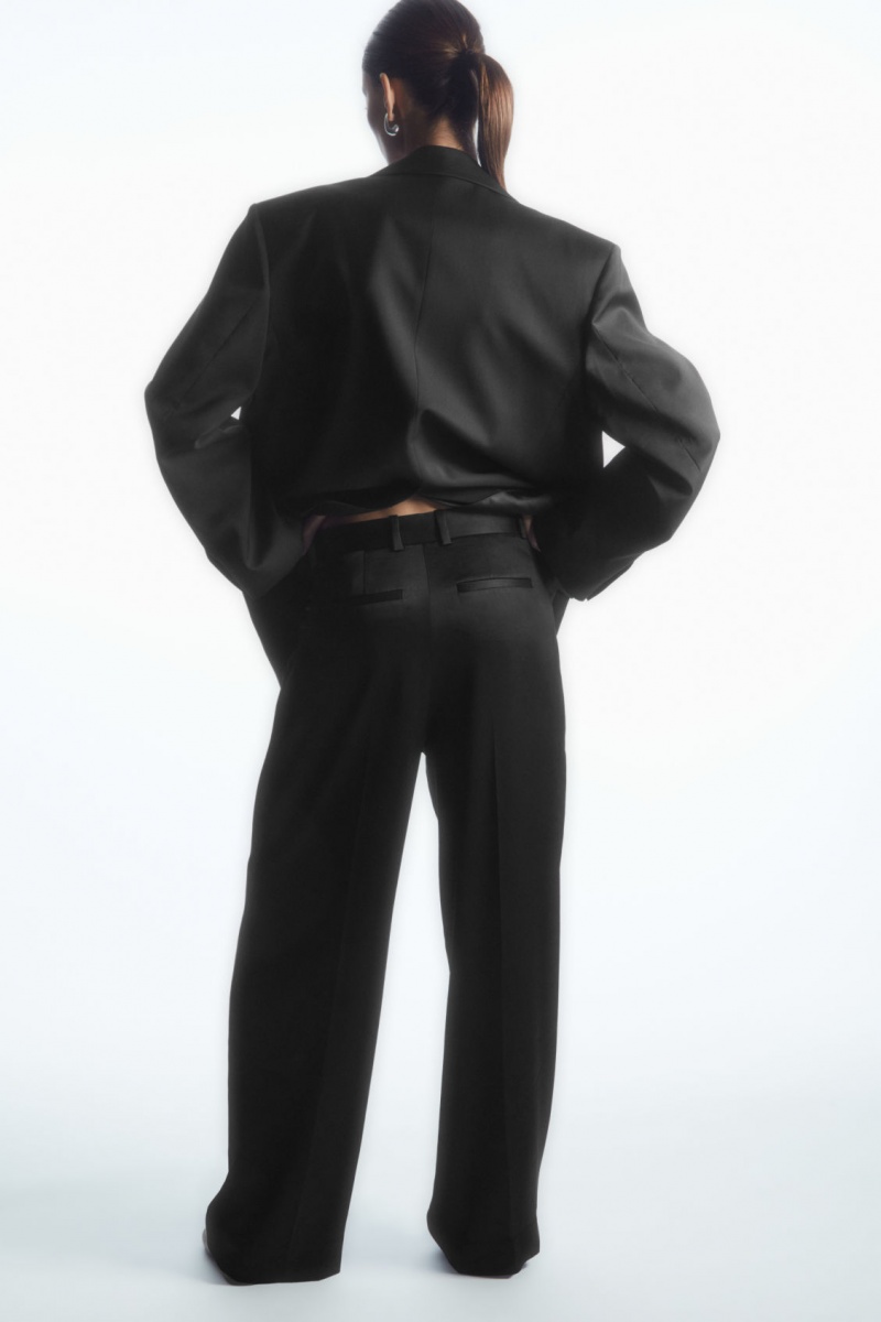 Women's COS Wide-Leg Pleated Satin Pants Black NZ-47UCOPHRX