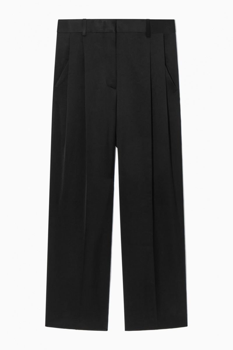 Women's COS Wide-Leg Pleated Satin Pants Black NZ-47UCOPHRX