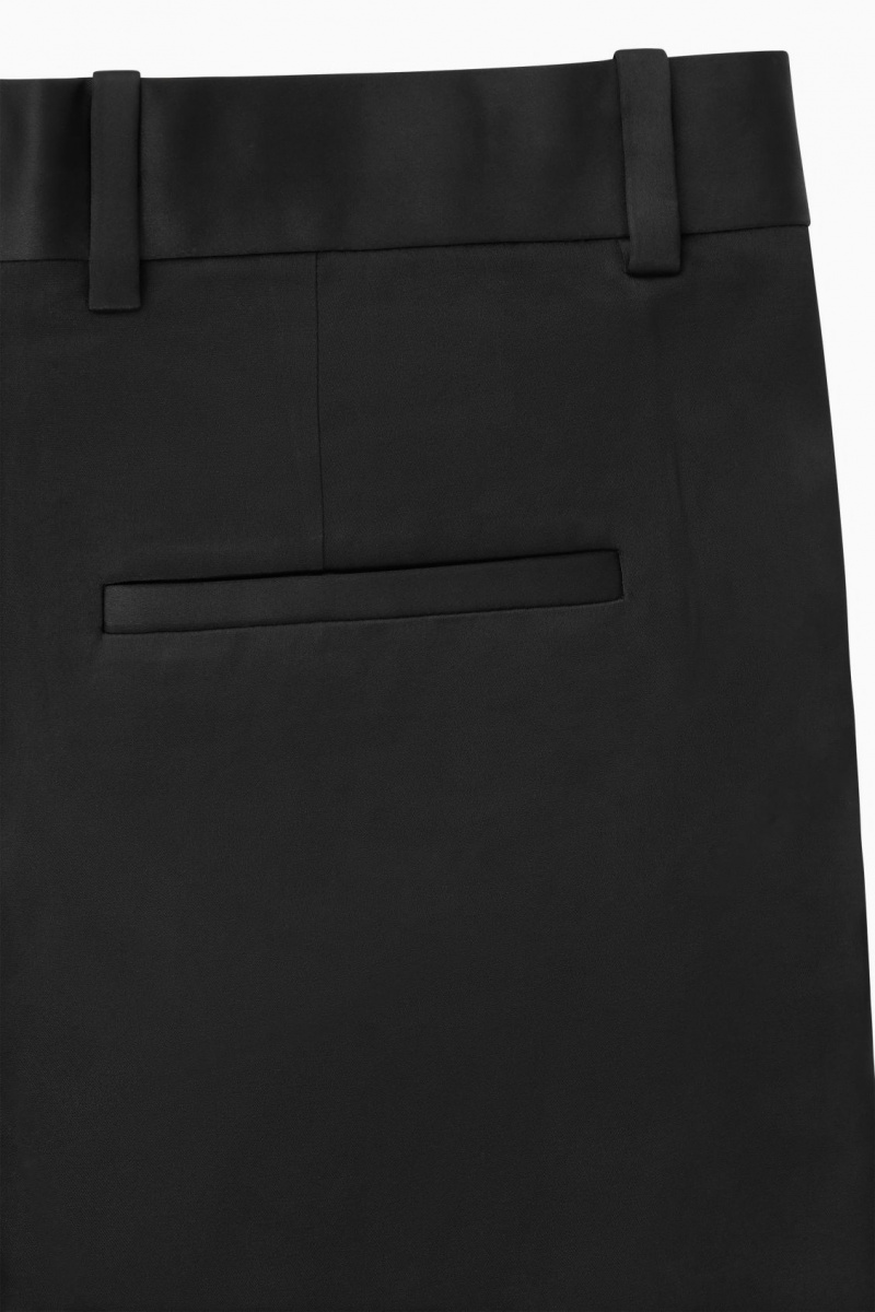 Women's COS Wide-Leg Pleated Satin Pants Black NZ-47UCOPHRX