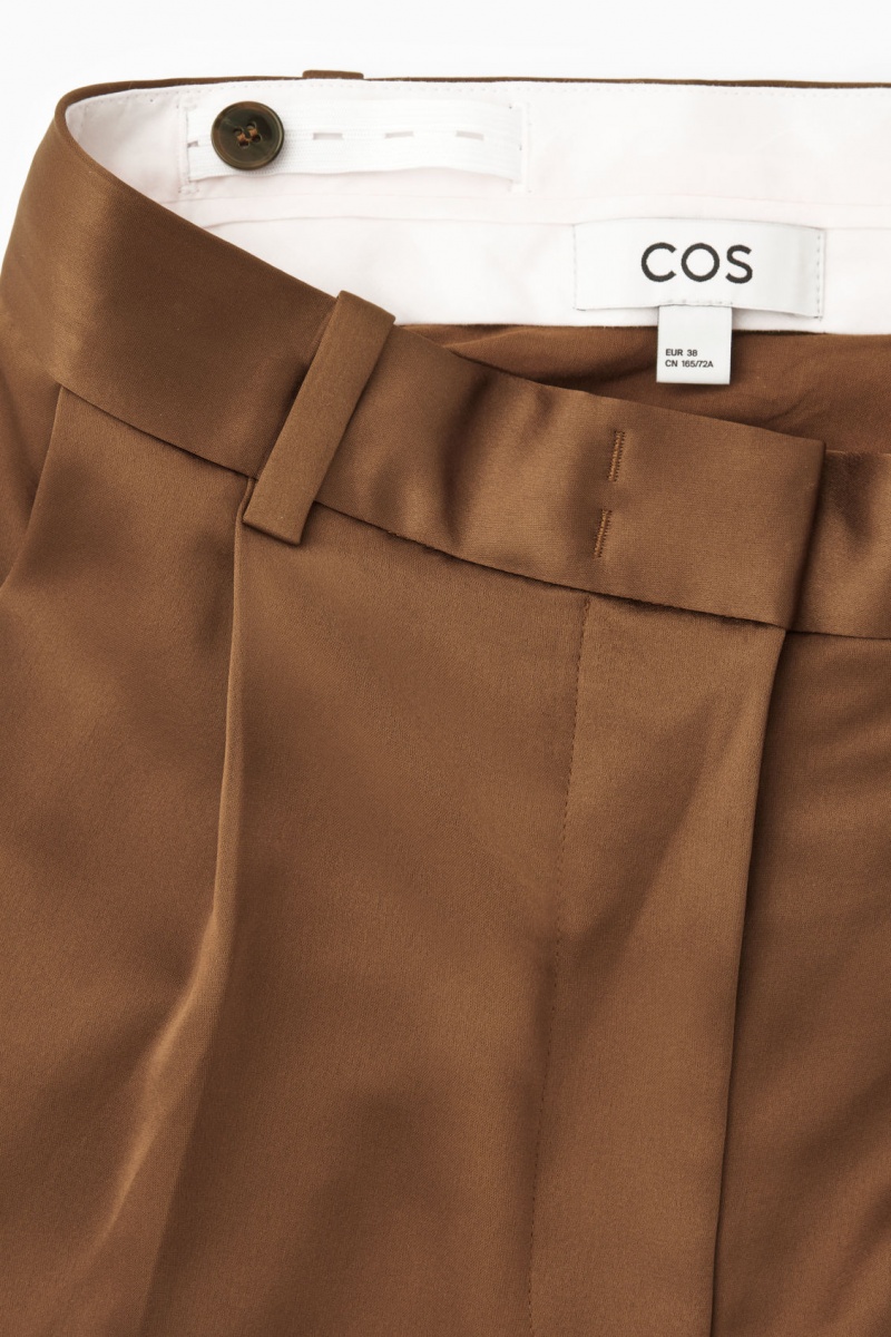 Women's COS Wide-Leg Pleated Satin Pants Brown NZ-61UJIBNAY