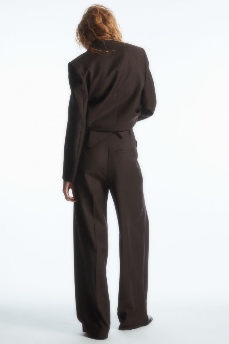 Women's COS Wide-Leg Pleated Wool Pants Dark Brown NZ-65YHVQOPS