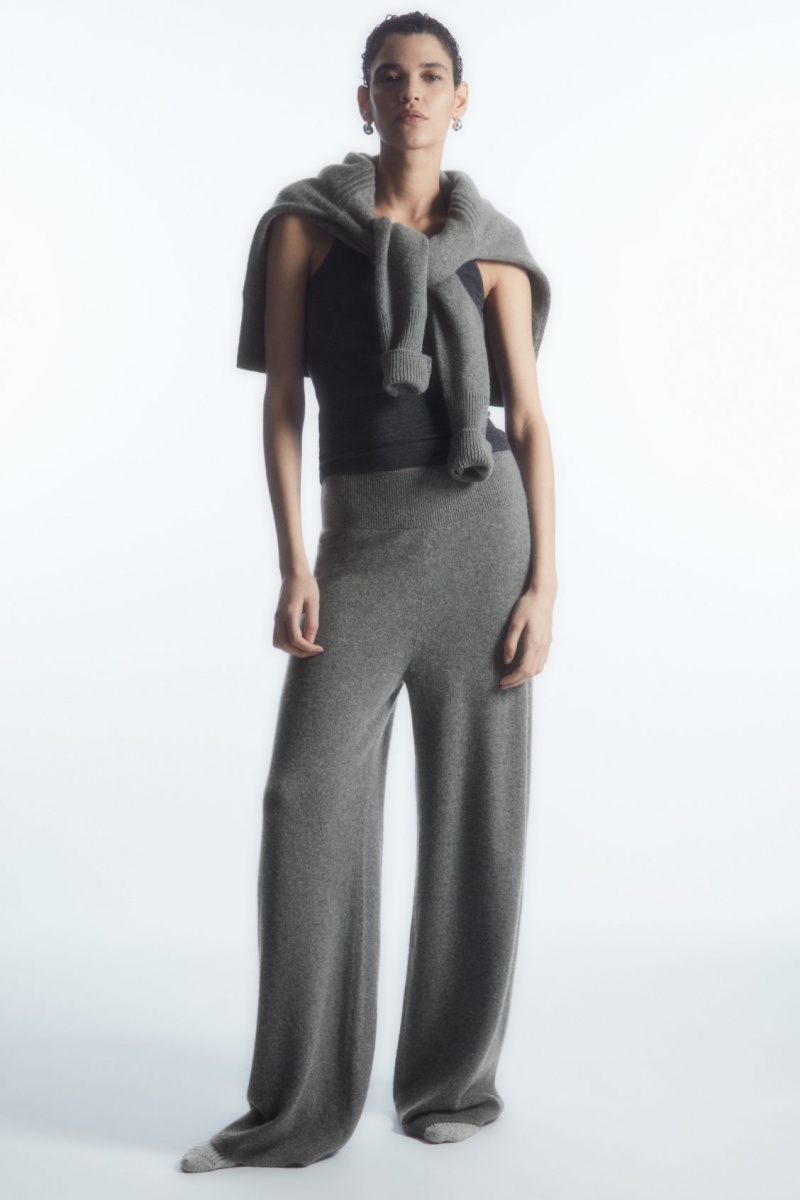 Women\'s COS Wide-Leg Pure Cashmere Pants Grey NZ-48MCDOGWK