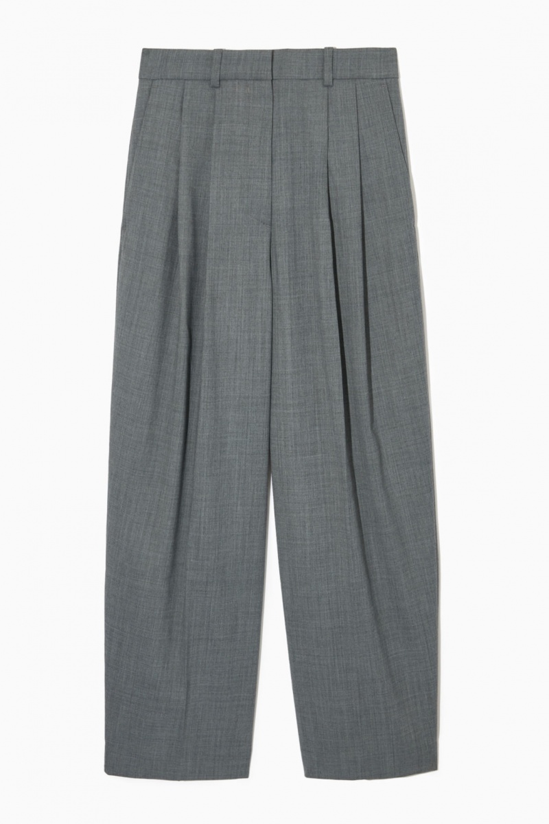 Women\'s COS Wide-Leg Tailored Wool-Blend Trousers Grey NZ-68SURXWGN