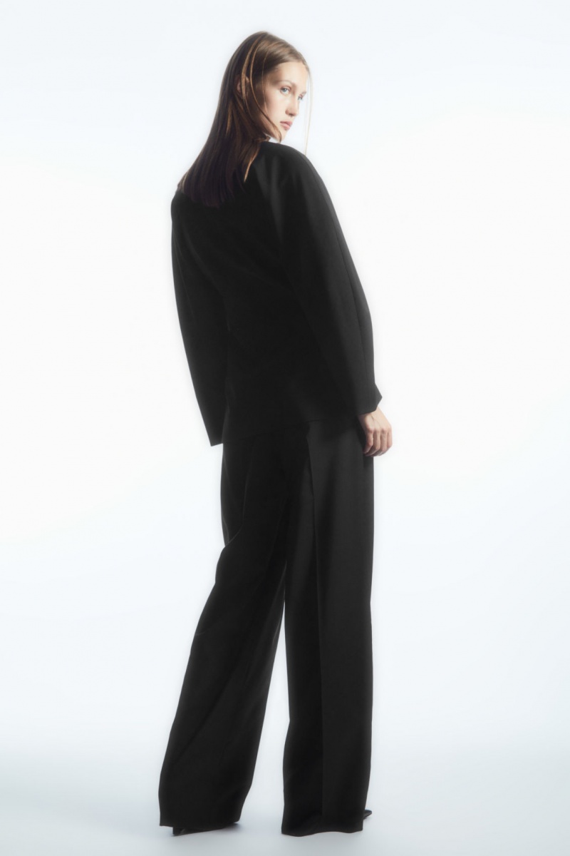 Women's COS Wide-Leg Tailored Wool Pants Black NZ-94PFETDHG