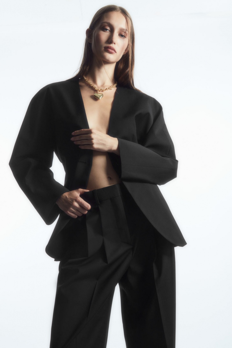 Women's COS Wide-Leg Tailored Wool Pants Black NZ-94PFETDHG