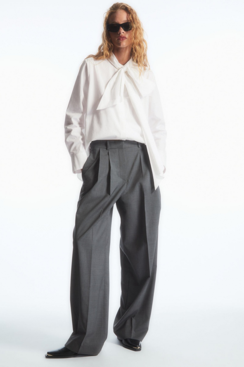 Women's COS Wide-Leg Tailored Wool Pants Grey NZ-98THGCFIB