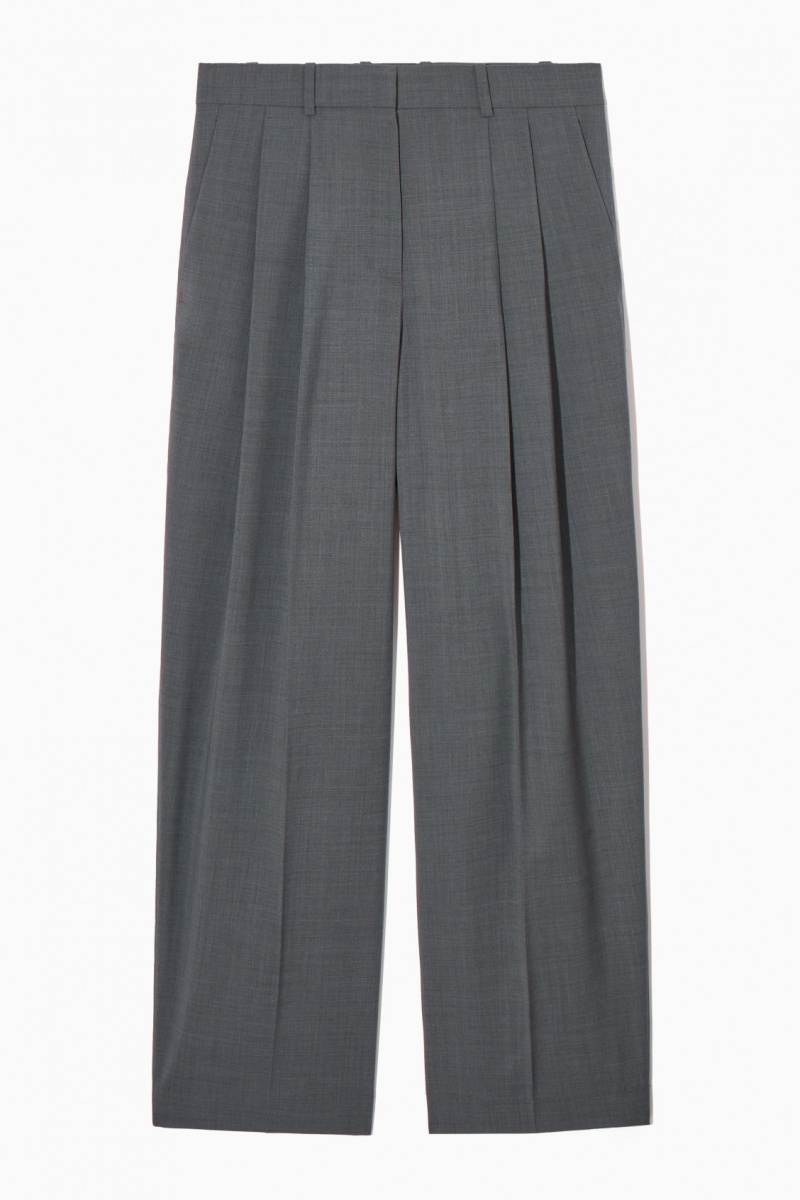 Women's COS Wide-Leg Tailored Wool Pants Grey NZ-98THGCFIB