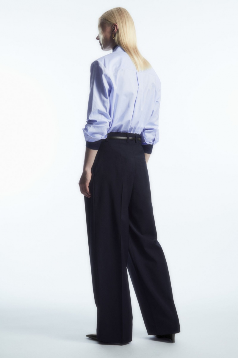 Women's COS Wide-Leg Tailored Wool Pants Navy NZ-67CUZLQMY