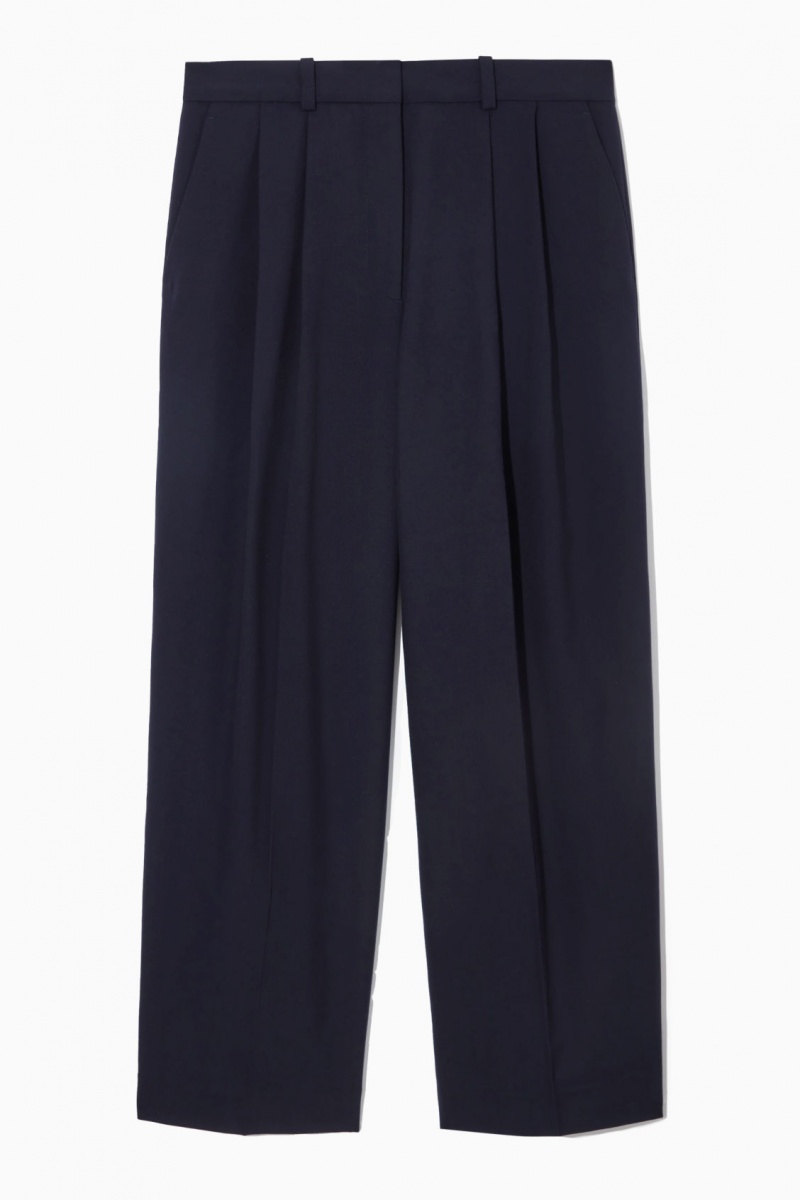 Women's COS Wide-Leg Tailored Wool Pants Navy NZ-67CUZLQMY