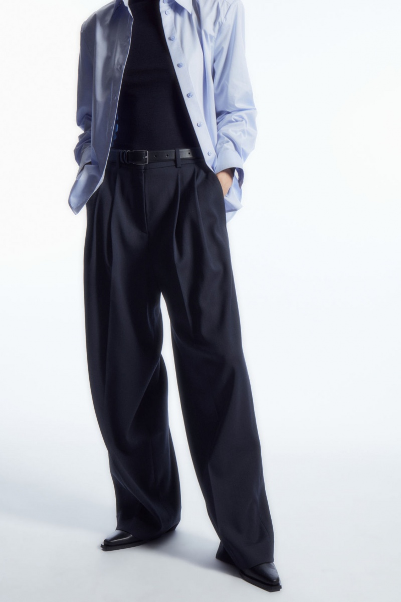 Women's COS Wide-Leg Tailored Wool Pants Navy NZ-52JYBCRDZ