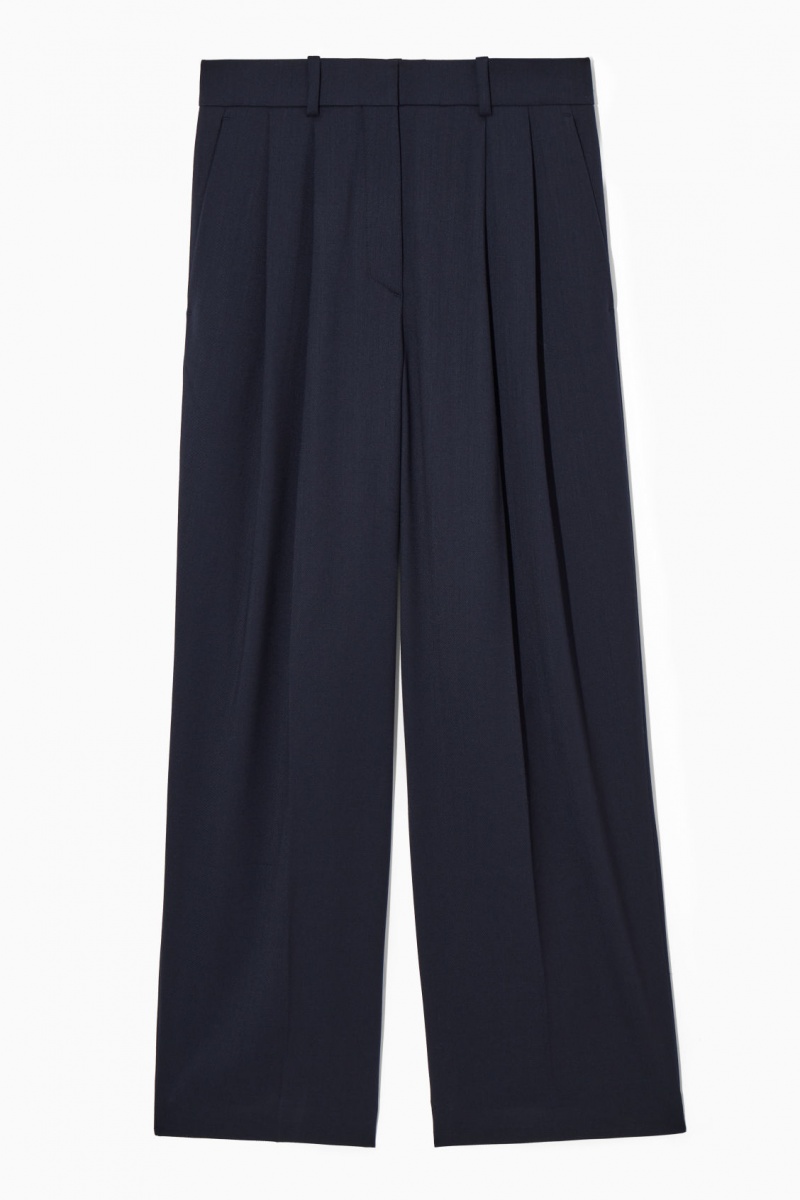 Women's COS Wide-Leg Tailored Wool Pants Navy NZ-52JYBCRDZ