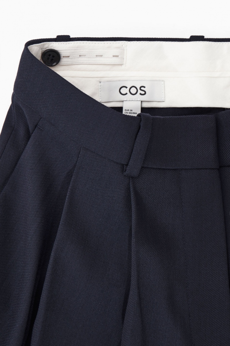 Women's COS Wide-Leg Tailored Wool Pants Navy NZ-52JYBCRDZ