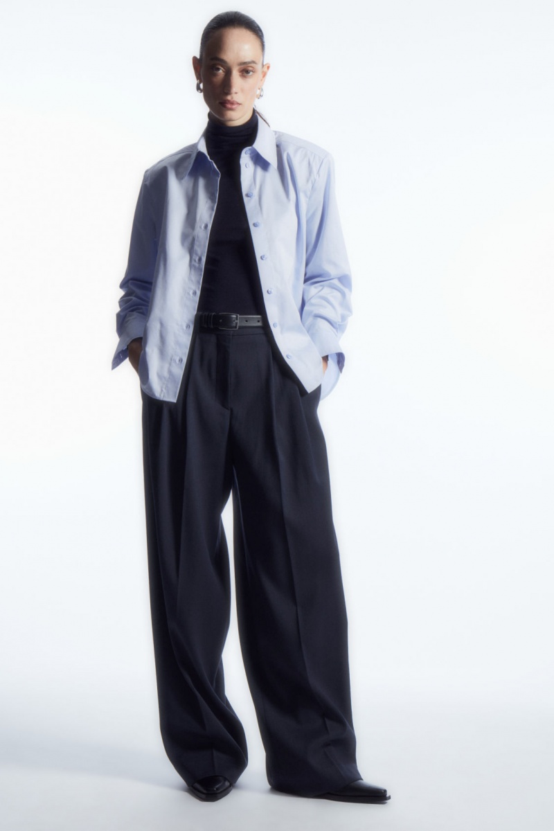 Women's COS Wide-Leg Tailored Wool Pants Navy NZ-52JYBCRDZ