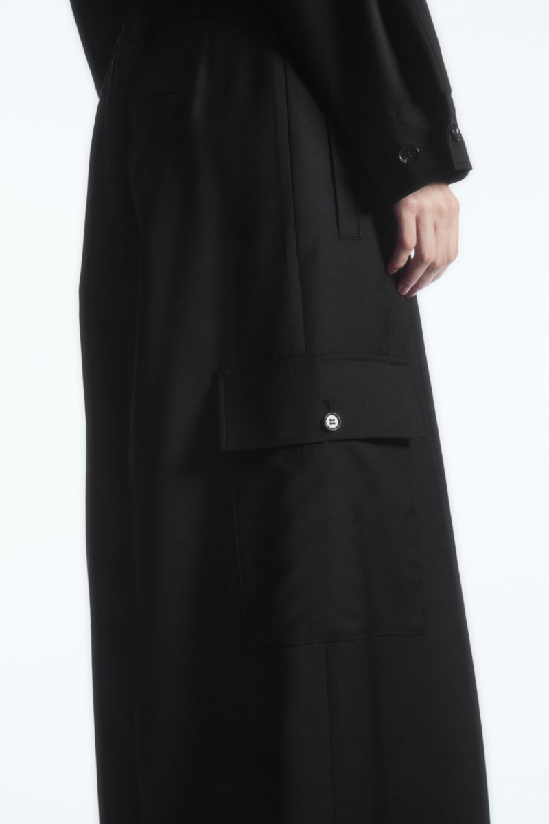Women's COS Wide-Leg Wool Cargo Pants Black NZ-48ZCVAWEQ