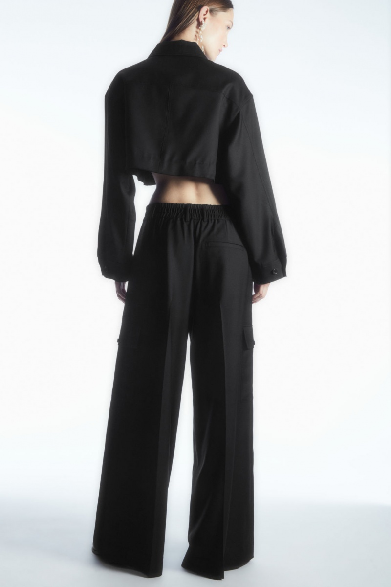 Women's COS Wide-Leg Wool Cargo Pants Black NZ-48ZCVAWEQ