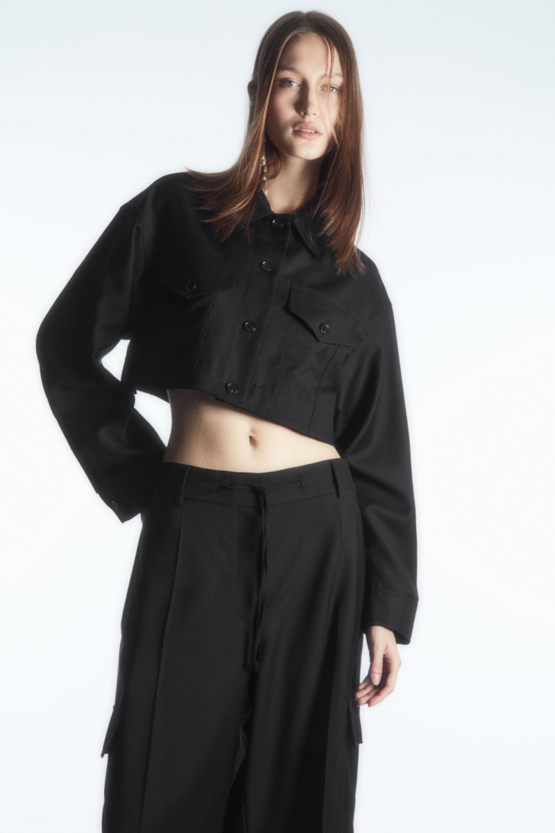 Women's COS Wide-Leg Wool Cargo Pants Black NZ-48ZCVAWEQ
