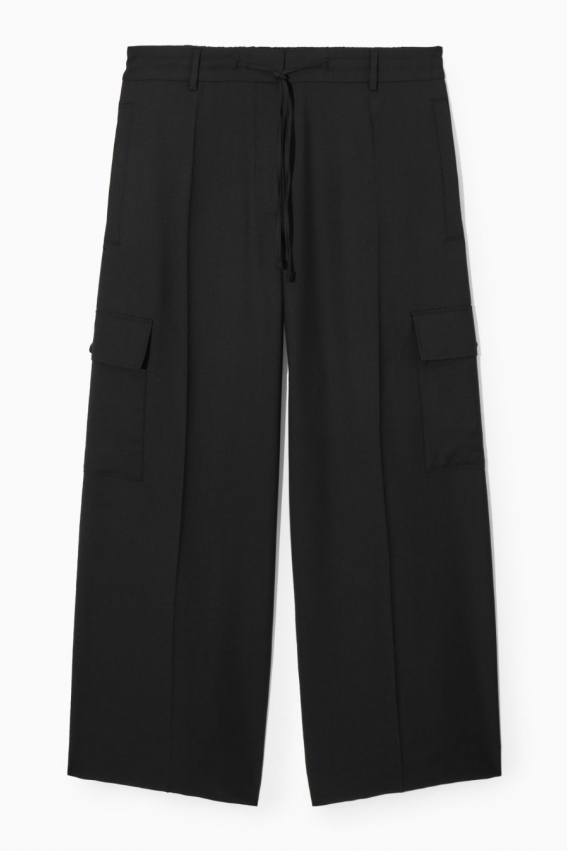 Women's COS Wide-Leg Wool Cargo Pants Black NZ-48ZCVAWEQ