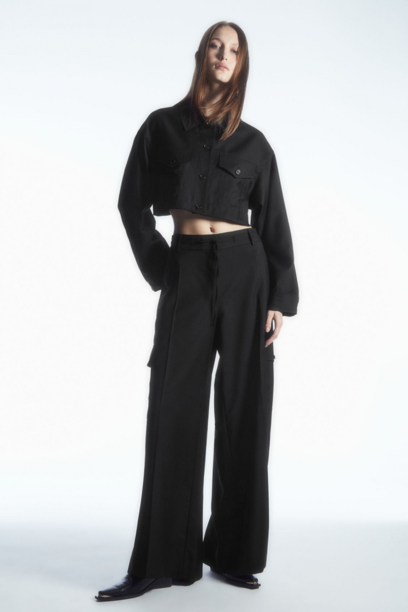 Women\'s COS Wide-Leg Wool Cargo Pants Black NZ-48ZCVAWEQ