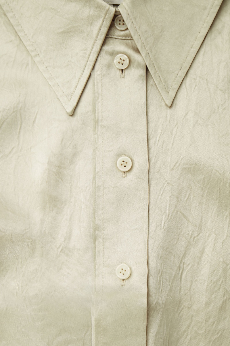 Women's COS Wide-Sleeve Crinkled-Satin Shirts Cream NZ-46RZVSKWQ