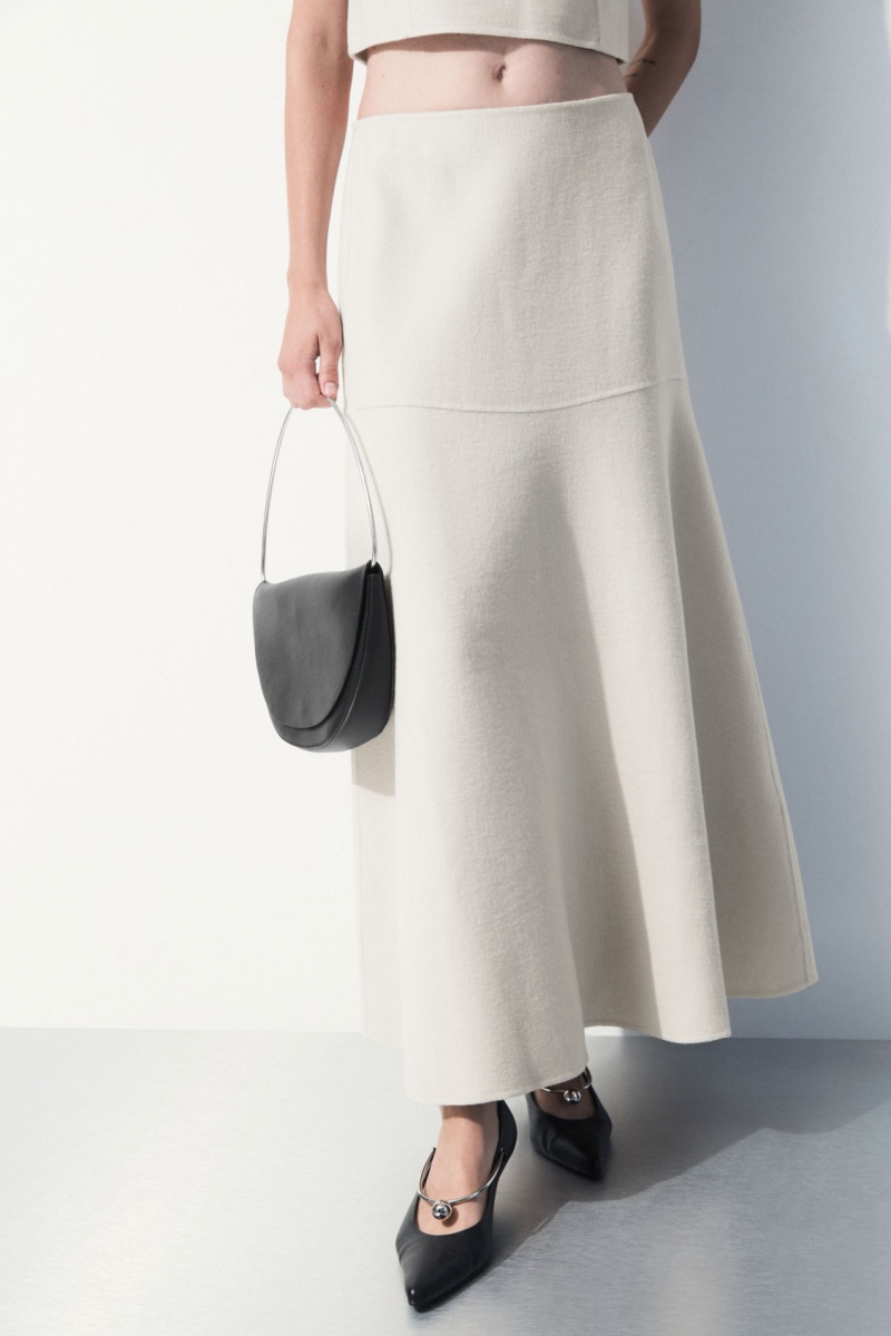 Women's COS Wool-Blend A-Line Midi Skirt Light Beige NZ-21ISNZUWD