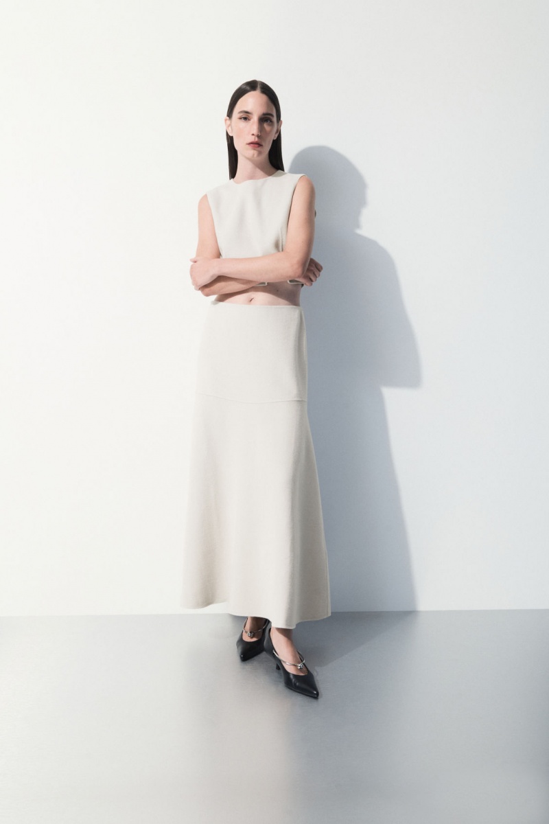 Women\'s COS Wool-Blend A-Line Midi Skirt Light Beige NZ-21ISNZUWD