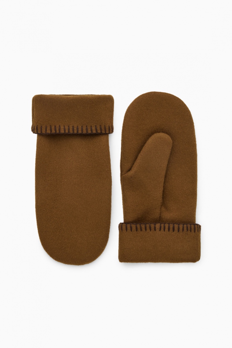 Women's COS Wool-Blend Mittens Brown NZ-92HGEPYNM