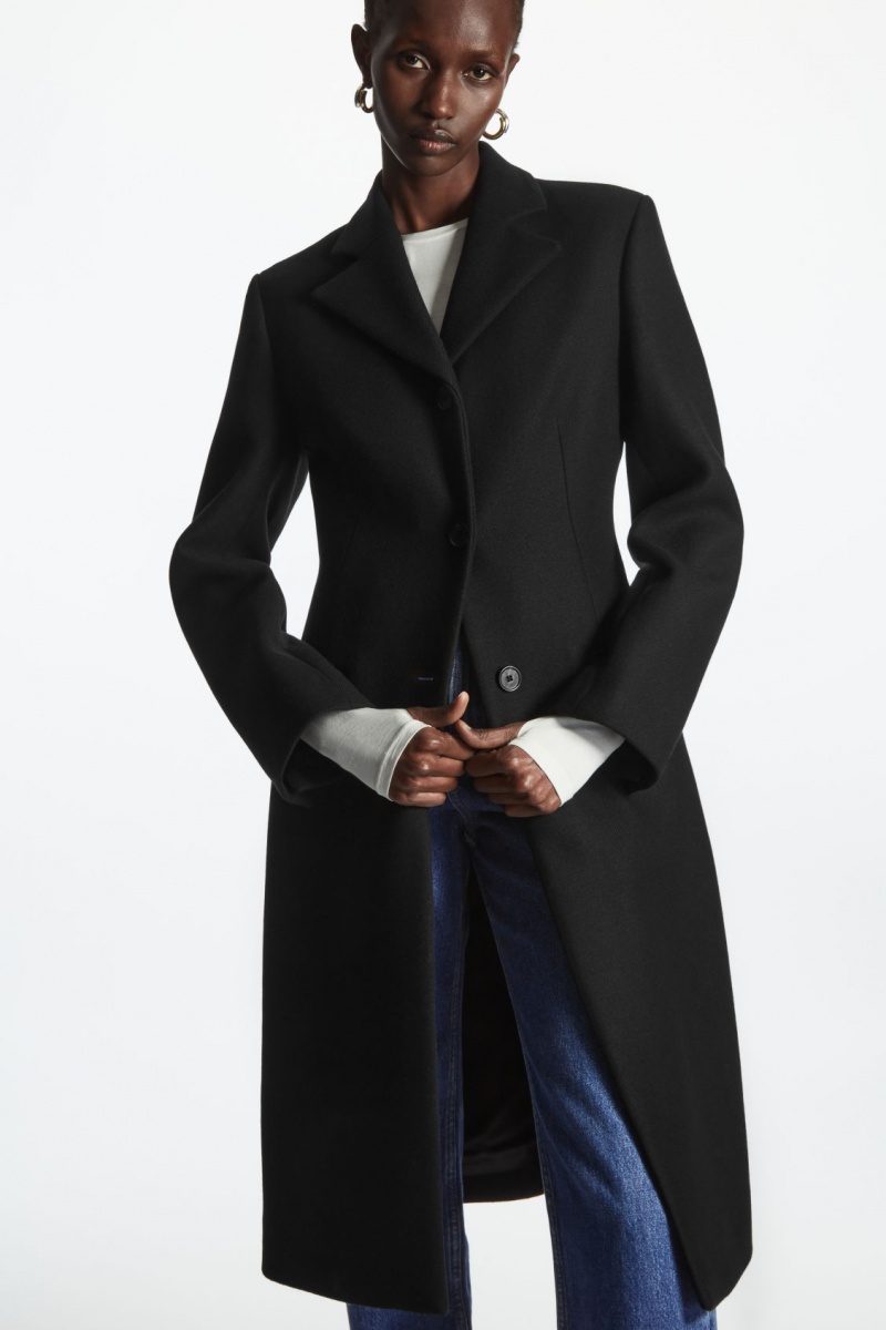 Women's COS Wool-Blend Waisted Coats Black NZ-64OSFAIQZ