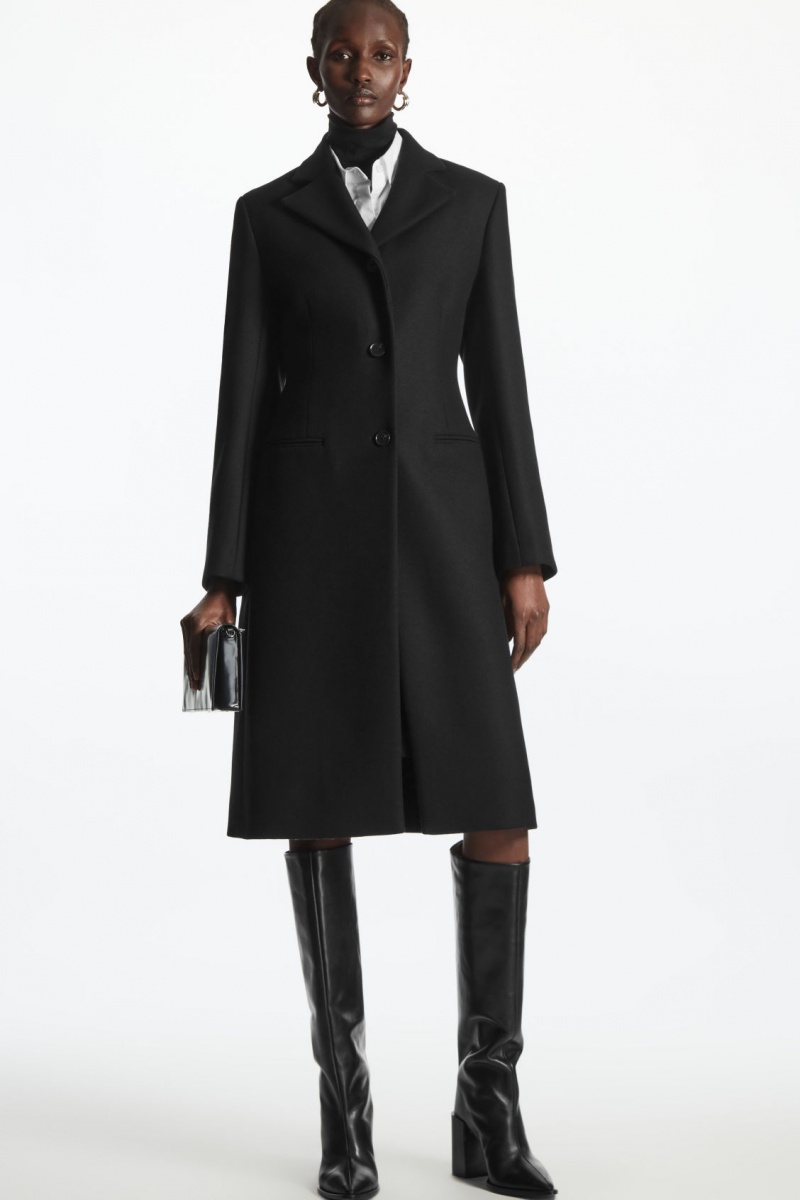 Women's COS Wool-Blend Waisted Coats Black NZ-64OSFAIQZ