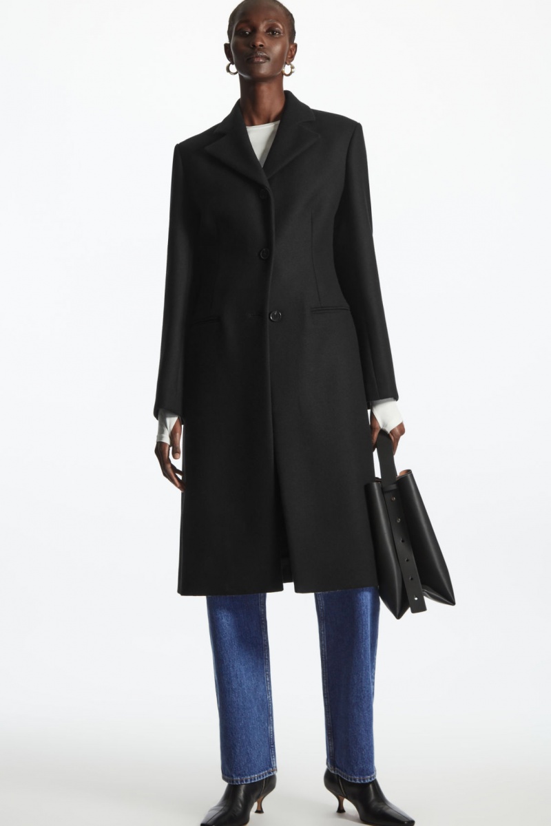 Women\'s COS Wool-Blend Waisted Coats Black NZ-64OSFAIQZ