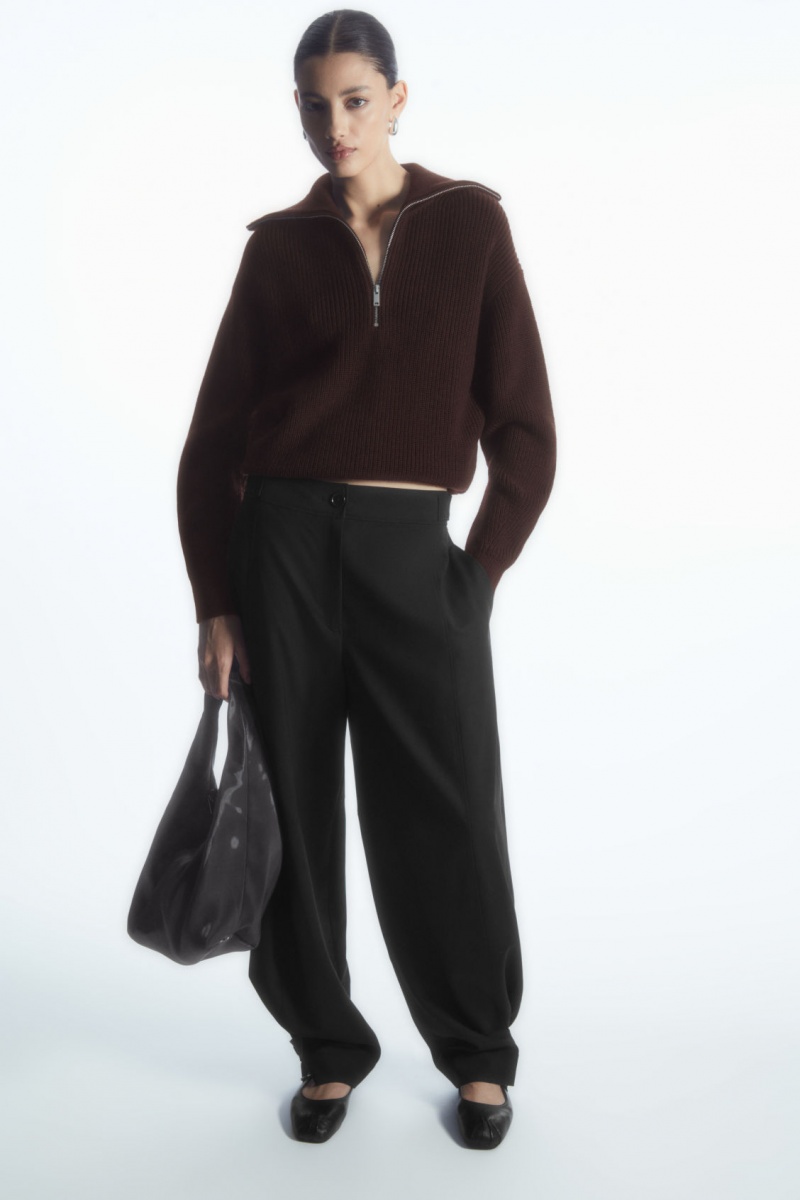 Women's COS Wool And Cotton Half-Zip Sweaters Dark Brown NZ-45WECNZLP