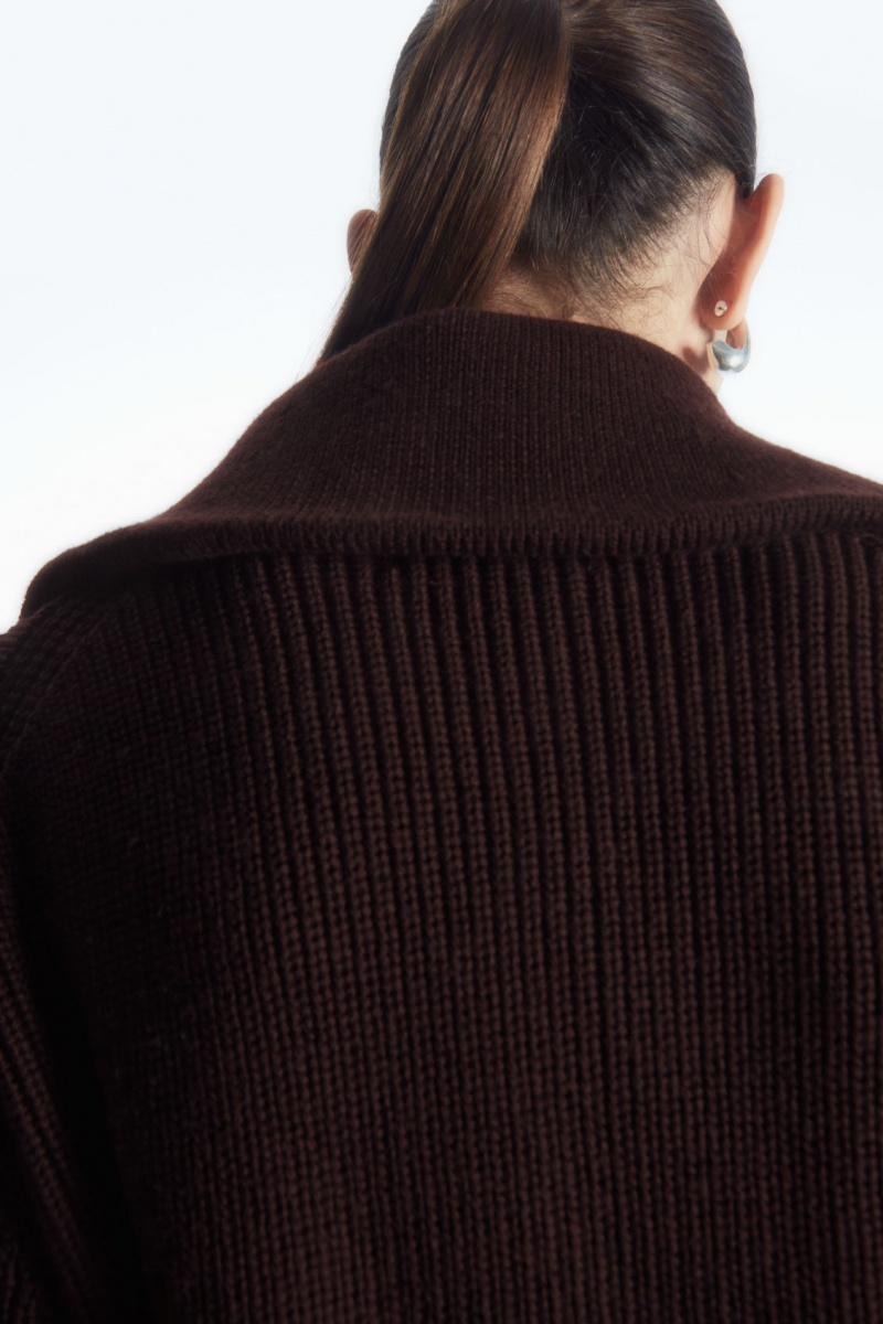 Women's COS Wool And Cotton Half-Zip Sweaters Dark Brown NZ-45WECNZLP