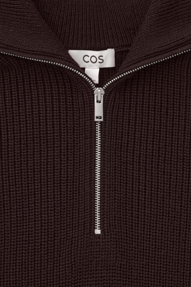 Women's COS Wool And Cotton Half-Zip Sweaters Dark Brown NZ-45WECNZLP