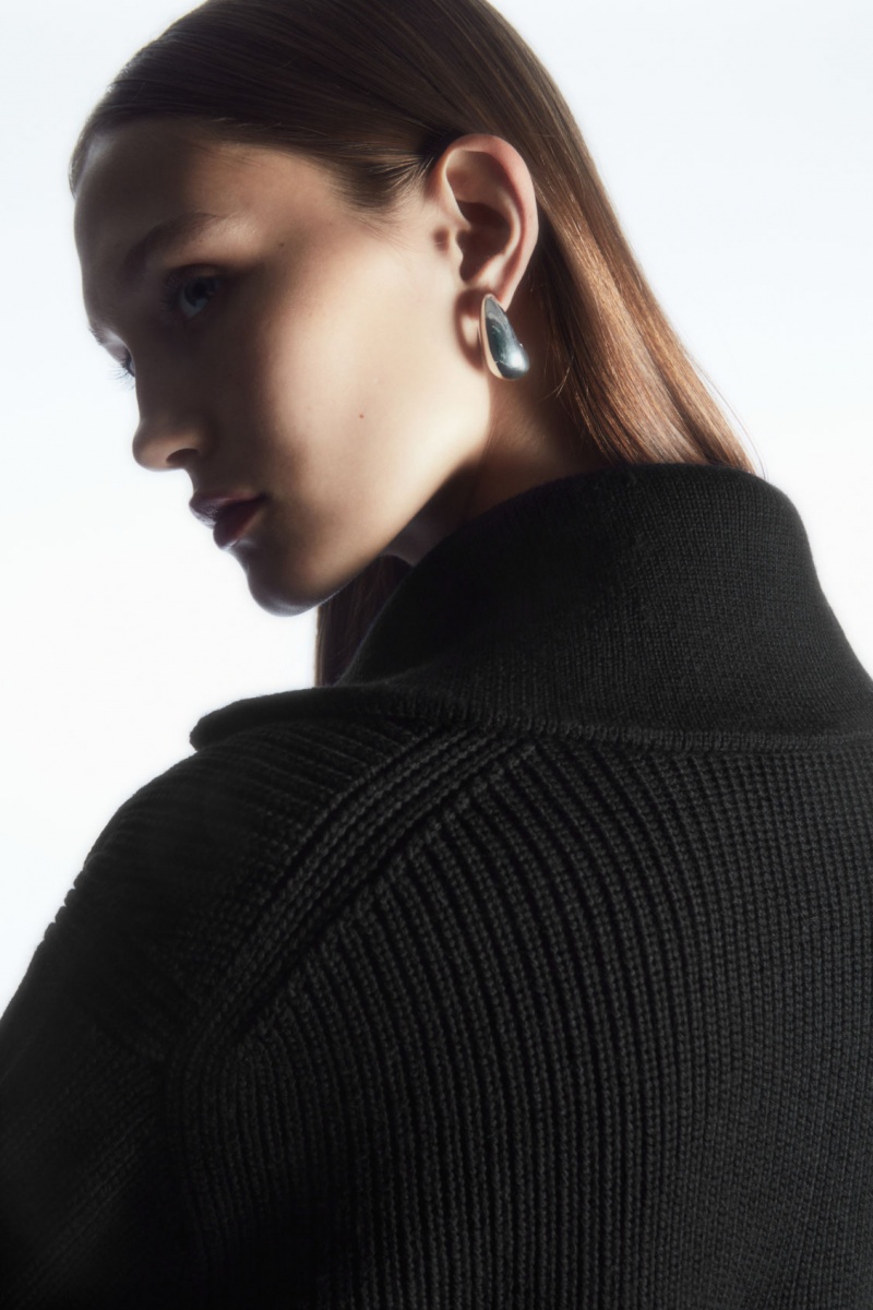 Women's COS Wool And Cotton Half-Zip Sweaters Black NZ-04APSXCIF
