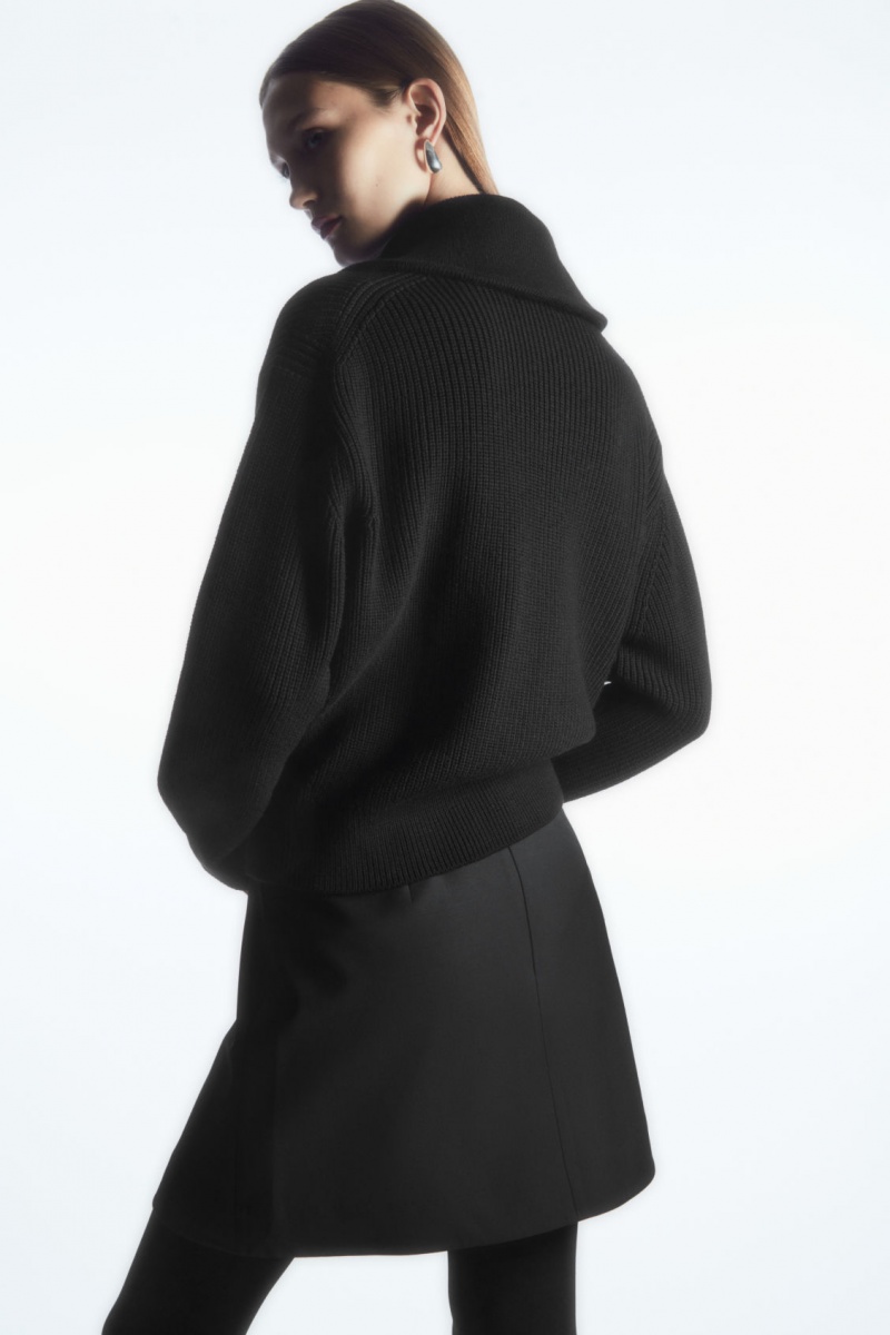 Women's COS Wool And Cotton Half-Zip Sweaters Black NZ-04APSXCIF