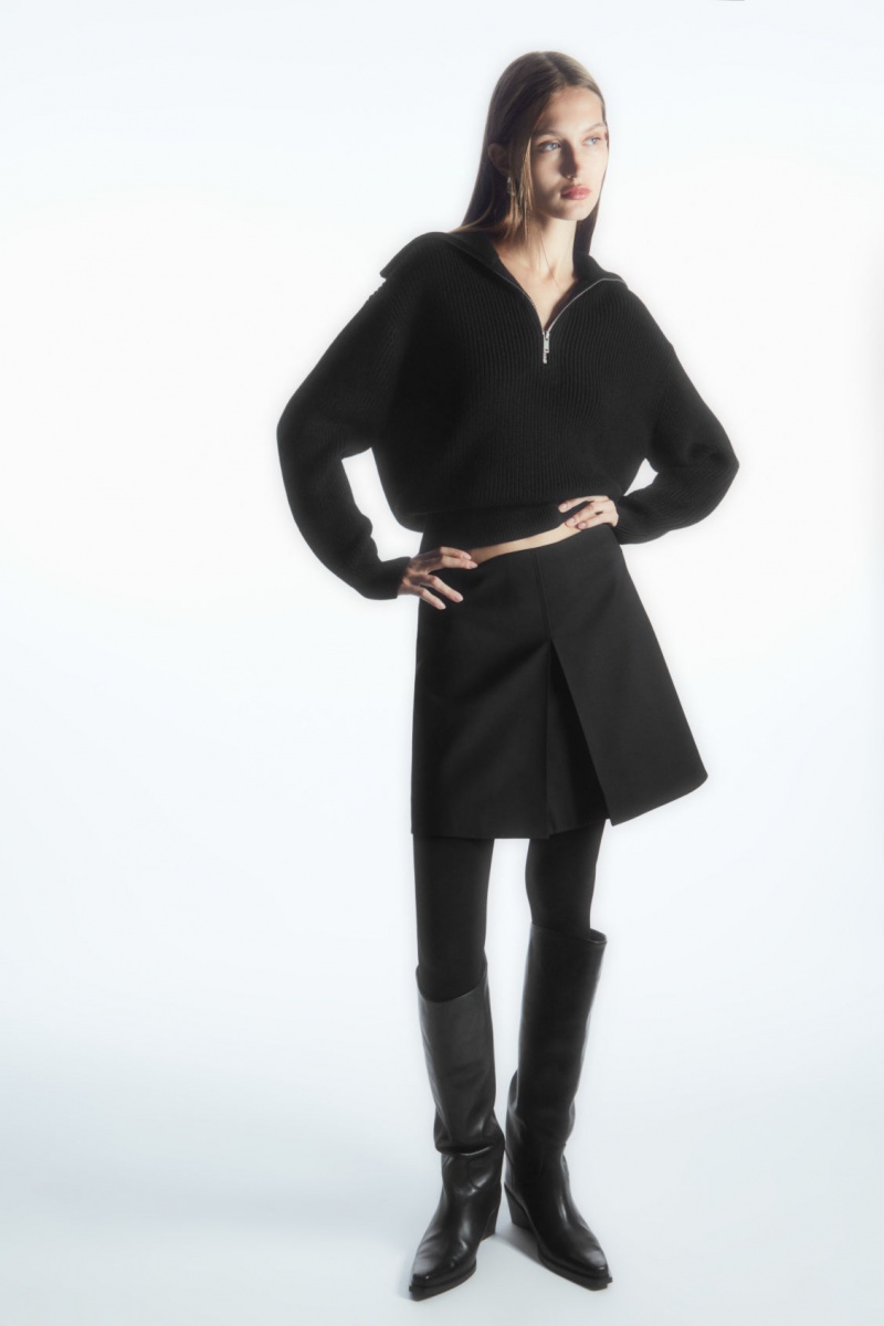 Women's COS Wool And Cotton Half-Zip Sweaters Black NZ-04APSXCIF