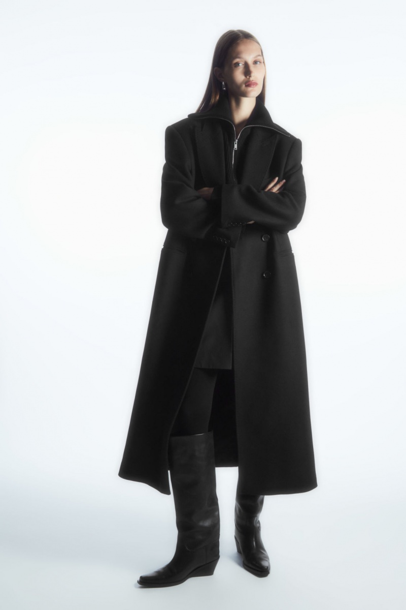 Women's COS Wool And Cotton Half-Zip Sweaters Black NZ-04APSXCIF