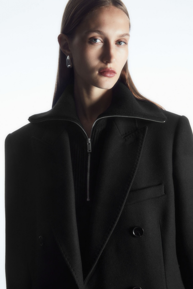 Women's COS Wool And Cotton Half-Zip Sweaters Black NZ-04APSXCIF