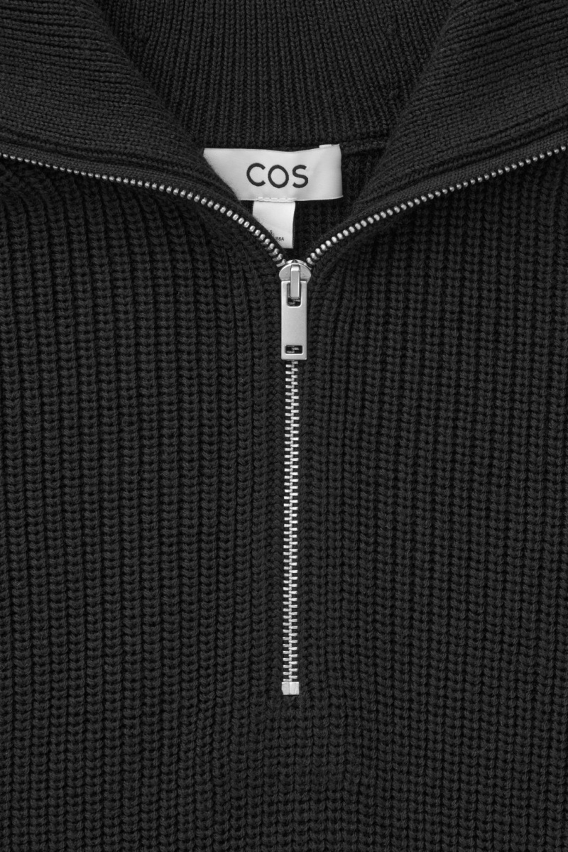 Women's COS Wool And Cotton Half-Zip Sweaters Black NZ-04APSXCIF