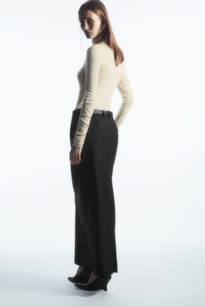 Women's COS Wool Column Maxi Skirt Black NZ-48JBMYSOA