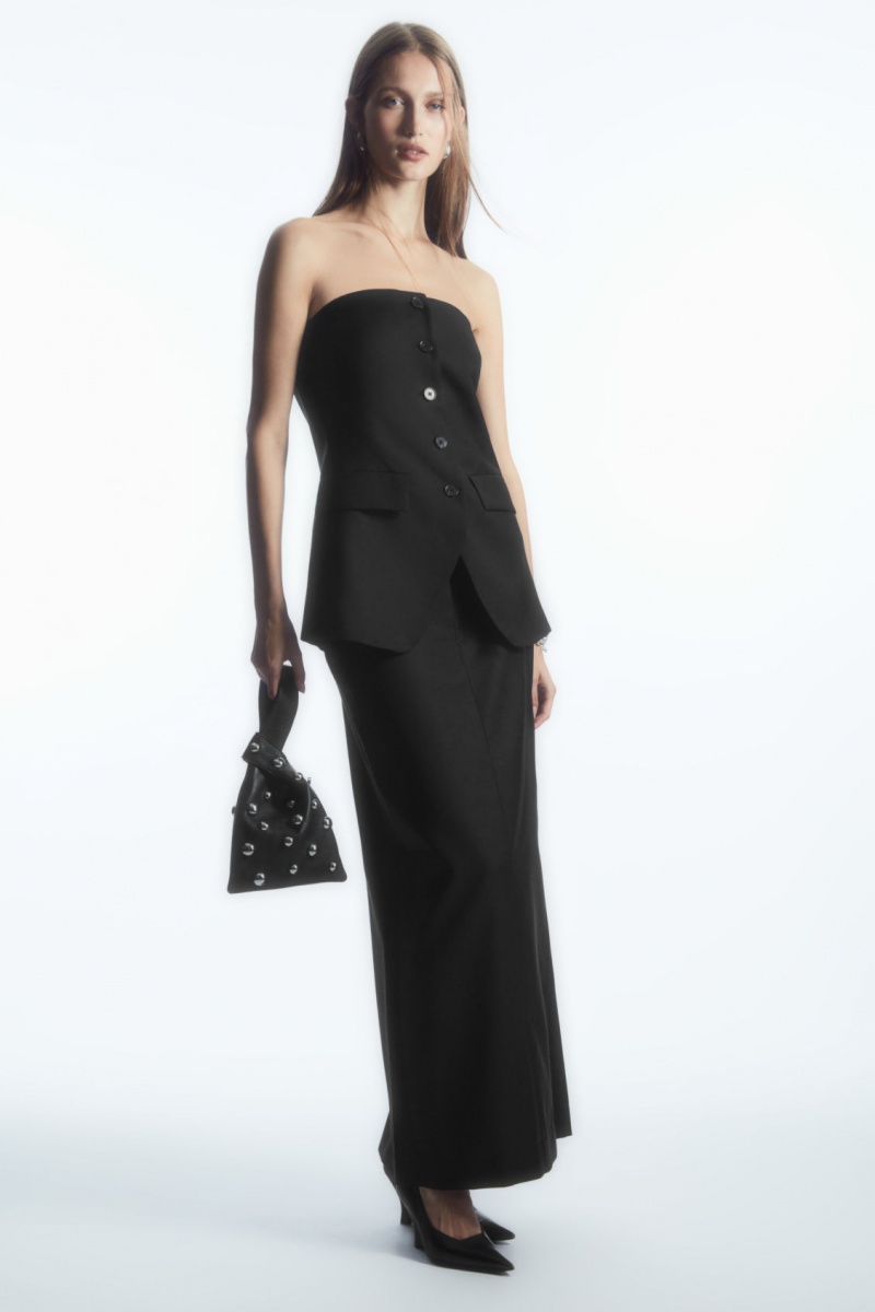 Women's COS Wool Column Maxi Skirt Black NZ-48JBMYSOA