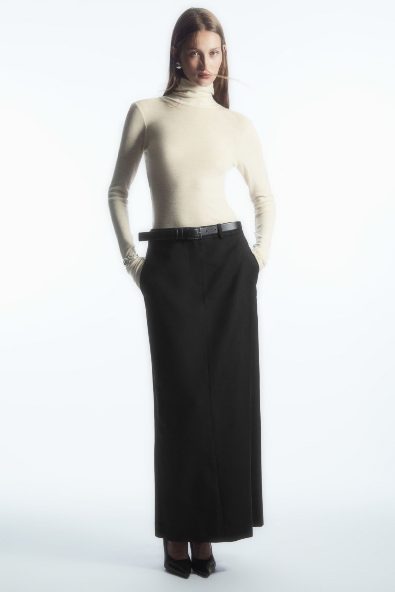 Women's COS Wool Column Maxi Skirt Black NZ-48JBMYSOA