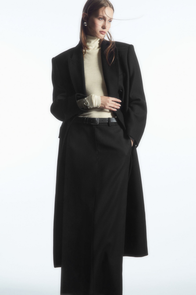 Women's COS Wool Column Maxi Skirt Black NZ-48JBMYSOA
