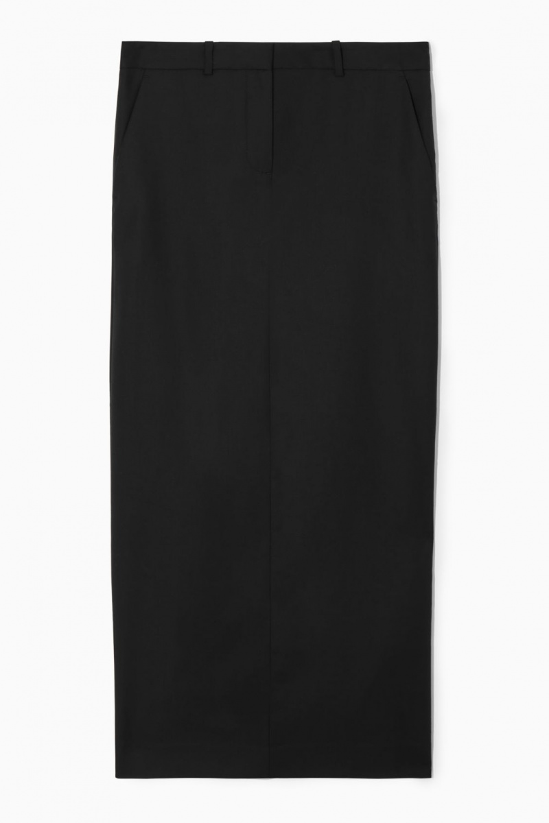 Women's COS Wool Column Maxi Skirt Black NZ-48JBMYSOA